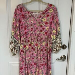 Floral Pink Maxi Dress by Rustty Dustty size 0XL all viscose material.
